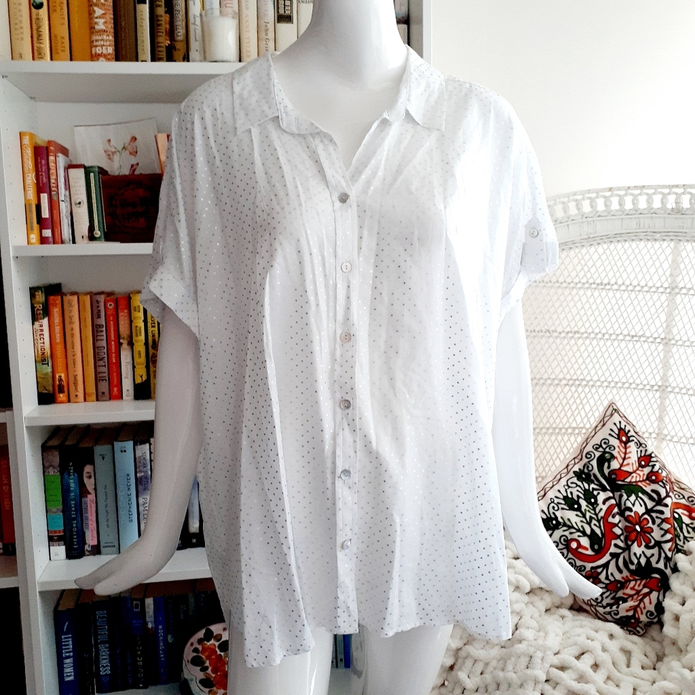 Jane and Delancey White with Stars Button Down Shirt